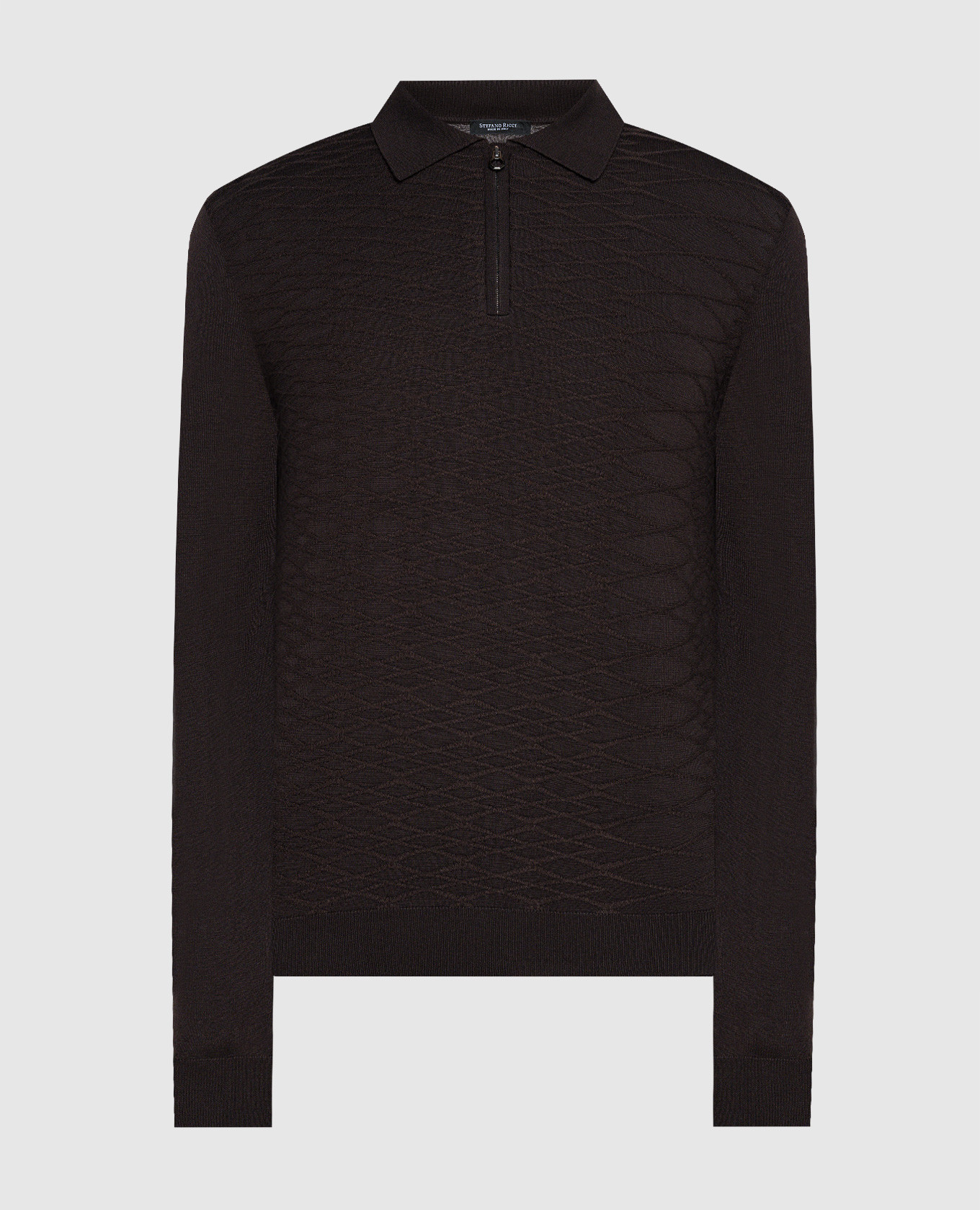 Brown polo shirt in cashmere and silk with a textured pattern and logo Stefano Ricci
Brown polo shirt in cashmere and silk with a textured pattern and logo Stefano Ricci