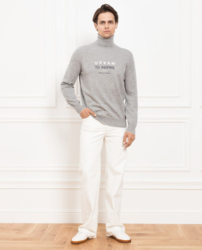Brunello Cucinelli Gray cashmere golf with embroidery M22201703