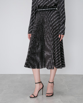 Versace Jeans Couture Black midi pleated skirt in Logo Brush Couture print 75HAE808NS336