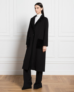 Simonetta Ravizza Black Oleandro wool shearling coat OLEANDRO