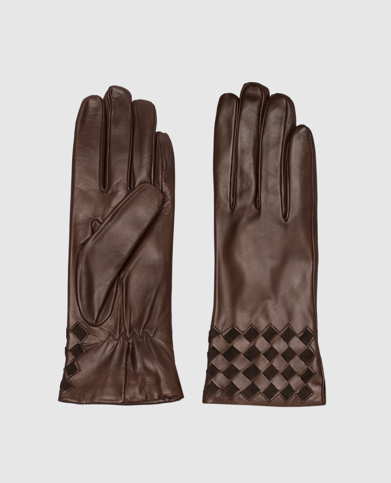 

Brown leather gloves with weaving Caridei, Коричневый