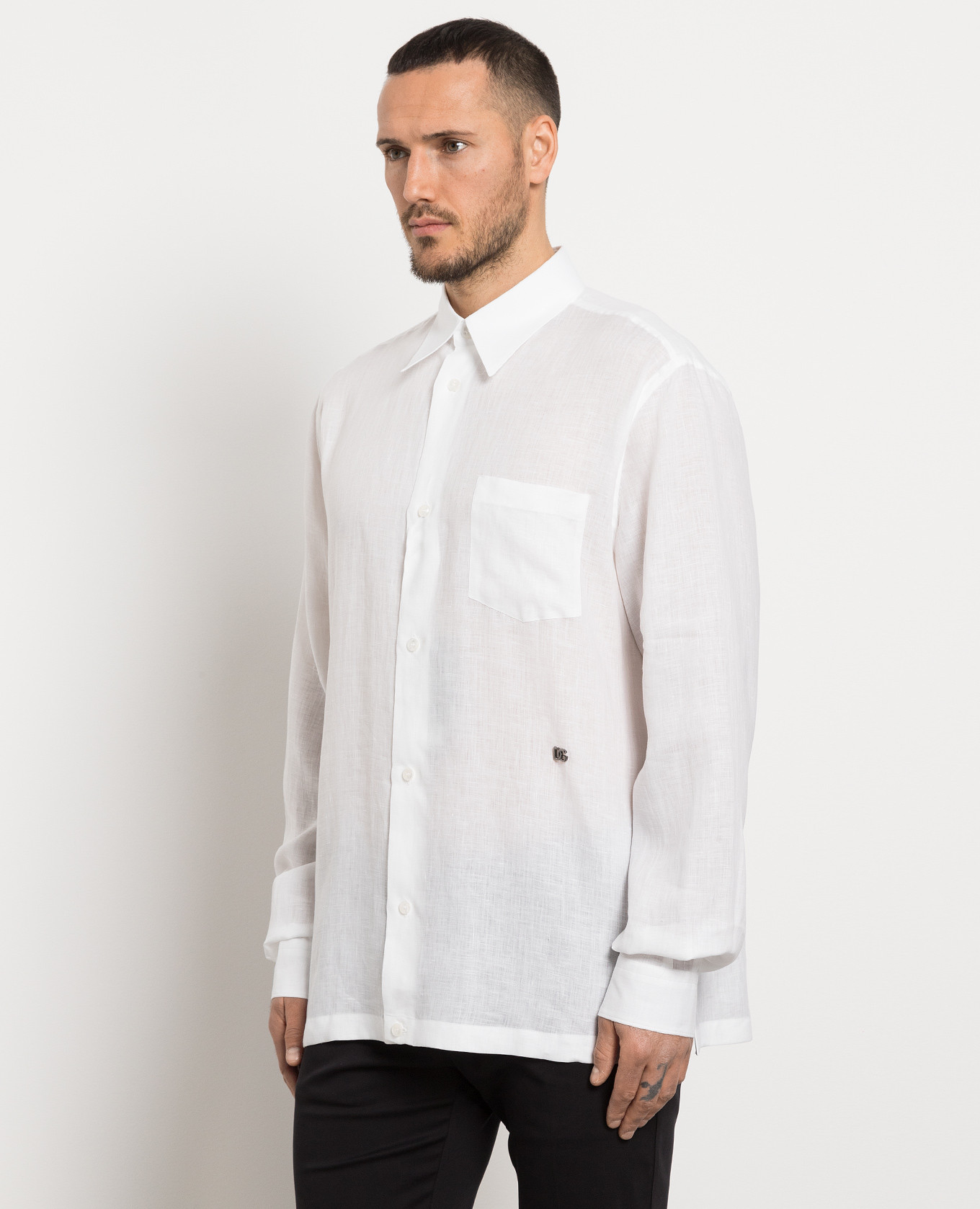 

White linen shirt with metallic DG logo Dolce&Gabbana