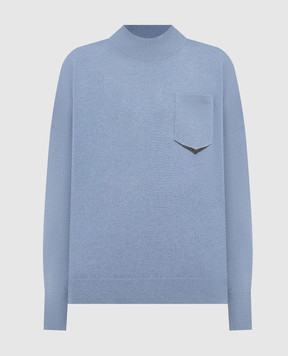 Brunello Cucinelli Blue cashmere jumper with monil chain M12186504P