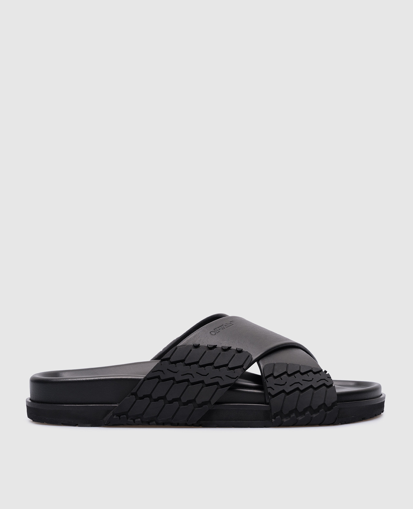 Black leather flip flops off-white