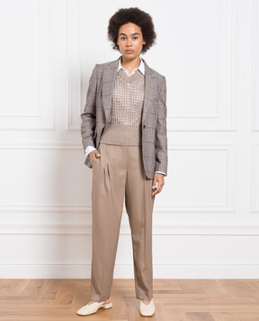 Brunello Cucinelli Brown wool trousers with monil chain MP549P8362