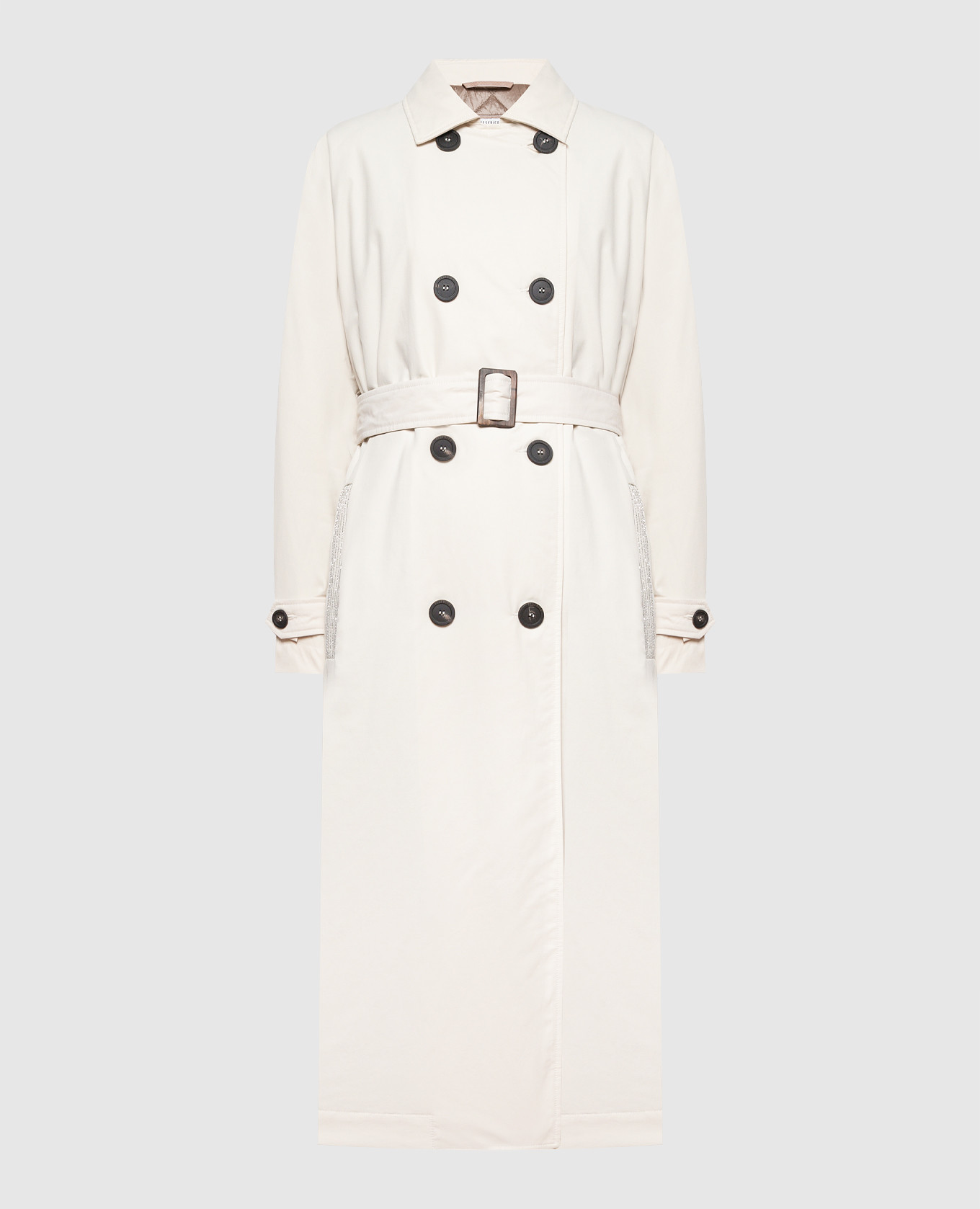 Beige trench coat with monil chain peserico
