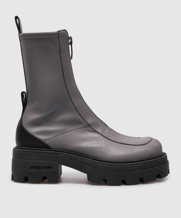 Sergio Rossi Milla gray leather boots with logo B05380MFI992 buy with Malta delivery at Symbol