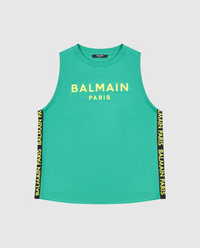 Balmain Children's green t-shirt with textured logo BU8Q82Z0082410
