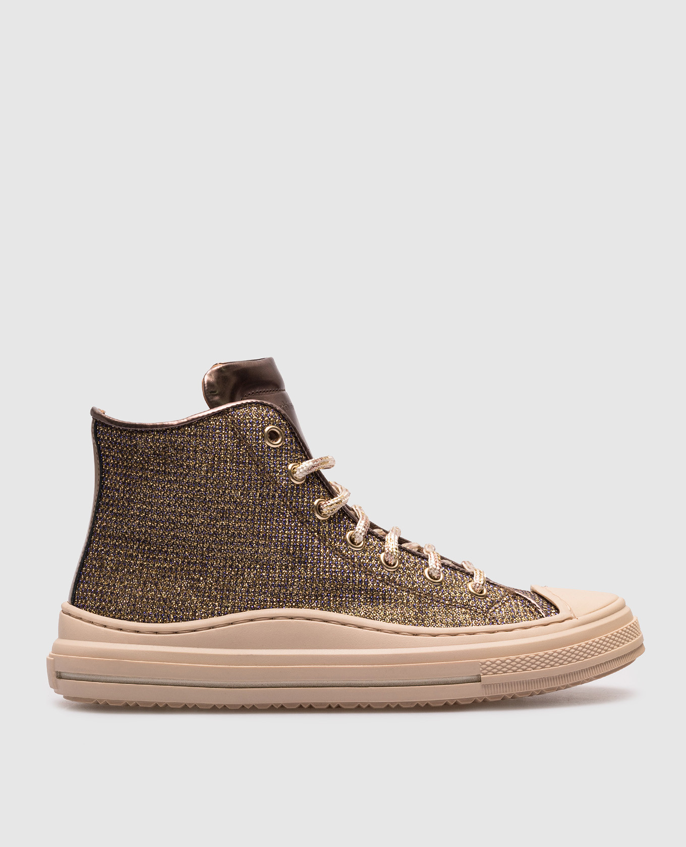 Children's brown leather sneakers with lurex zecchino d'oro