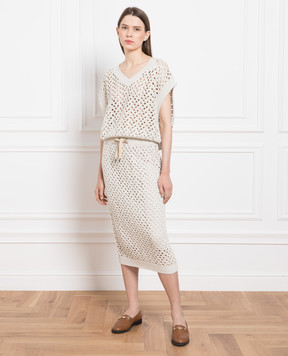 Brunello Cucinelli Beige openwork skirt with sequins M70572289