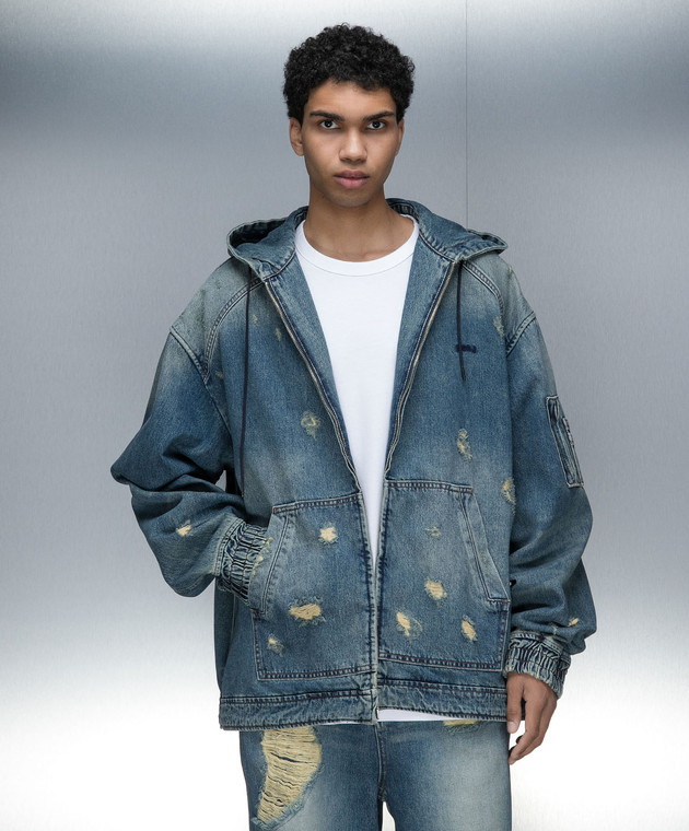 Juun.j - Blue denim jacket with a distressed effect JC4141PD1P 