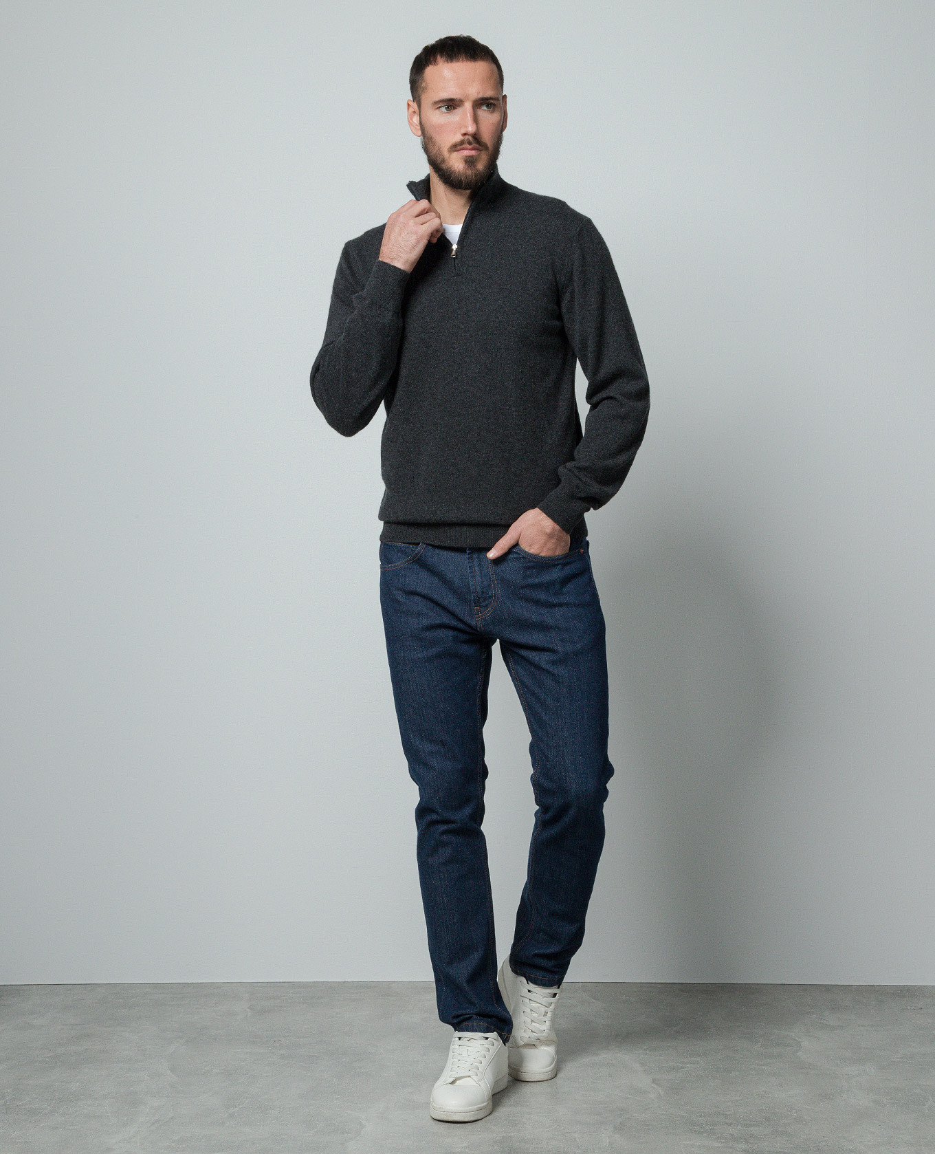 

Gray cashmere jumper with zipper Cashmere&Whiskey, Grey