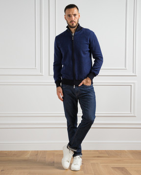 Cashmere&Whiskey Blue wool and cashmere cardigan 10928