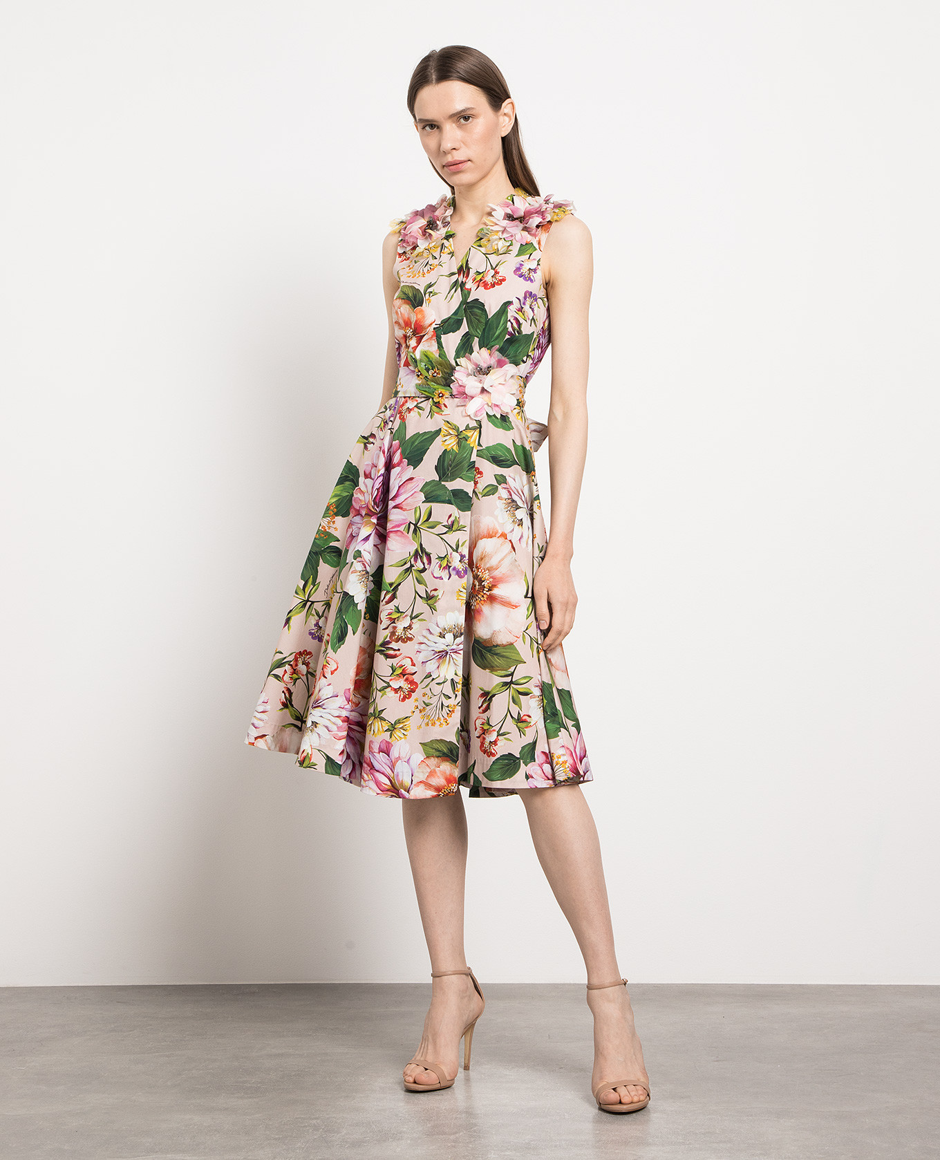 

Beige midi dress in floral print Dolce&Gabbana