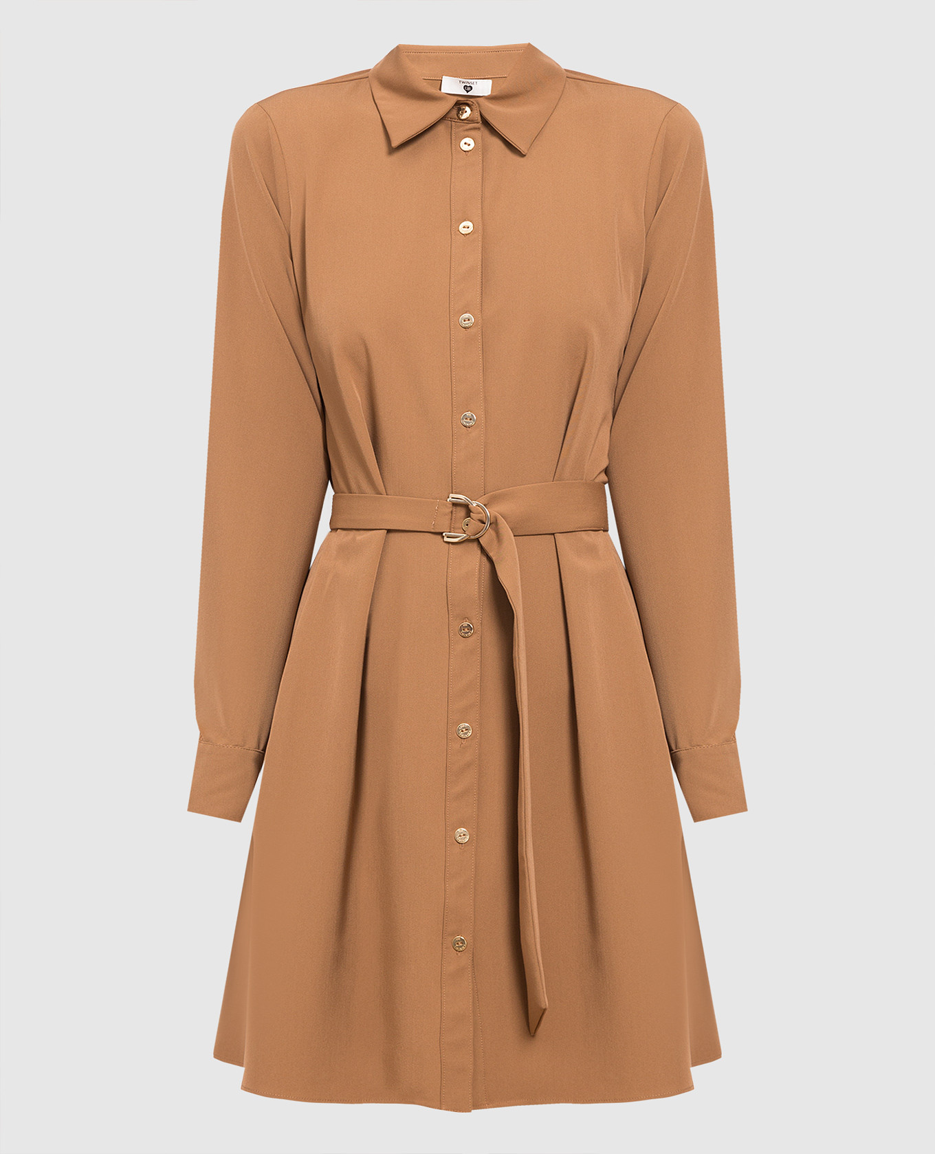 

Camel Draped Shirtdress Twinset, Brown