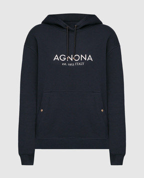 Agnona Blue hoodie with logo print TN0601YY2047