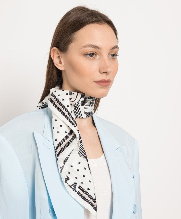 Max Mara - White silk Abaco scarf with contrasting logo print