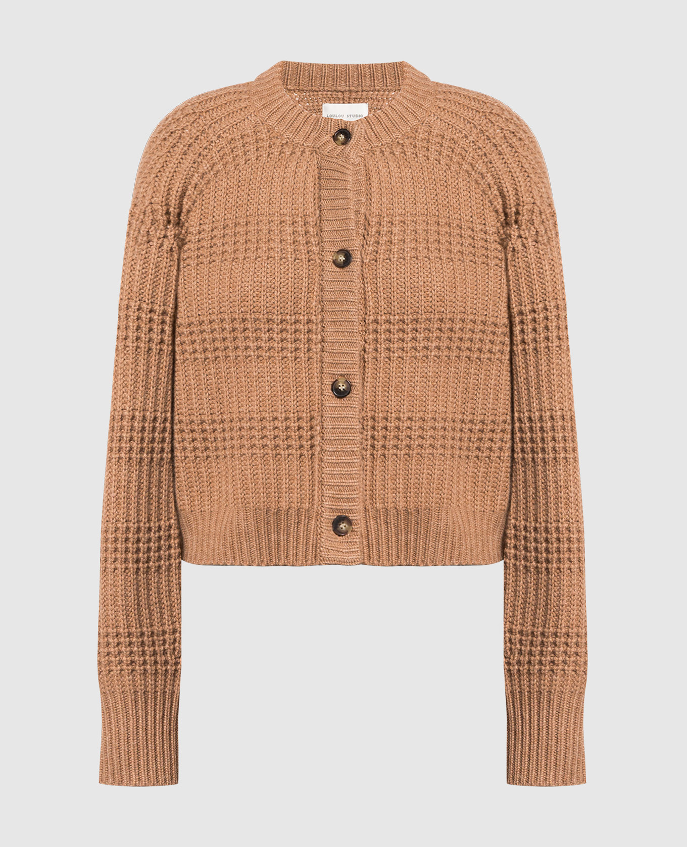 

Brown cashmere cardigan in a textured pattern Lou Lou Studio