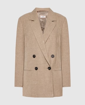 Peserico Brown double-breasted jacket with sequins S01897D0R301948