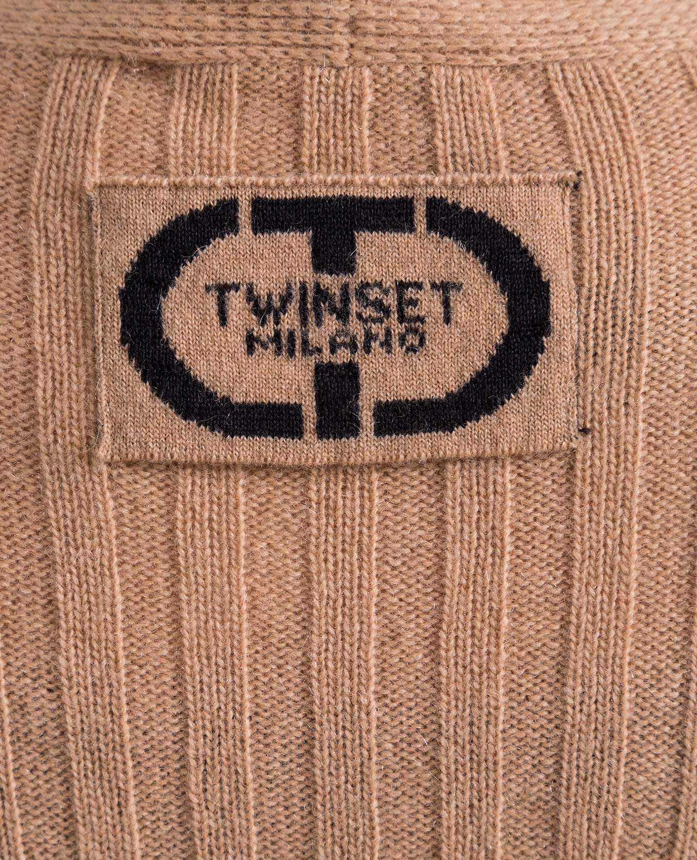 

Brown wool and cashmere ribbed cardigan Twinset, Beige