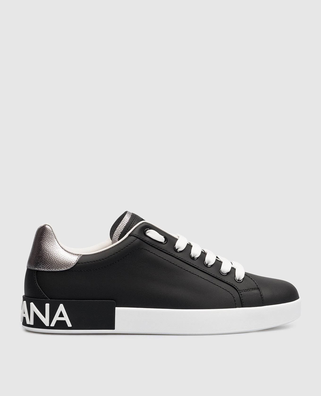 Portofino black leather sneakers with logo dolce&gabbana