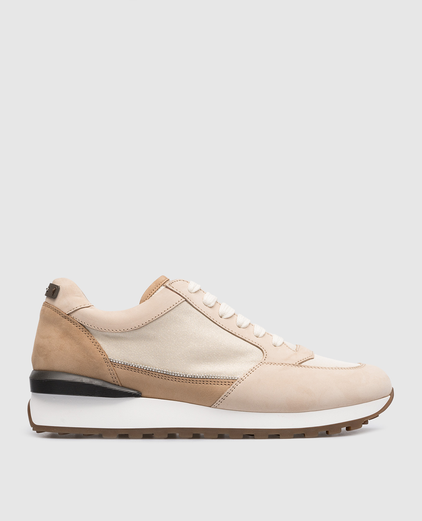 Beige combination sneakers with monil chain peserico