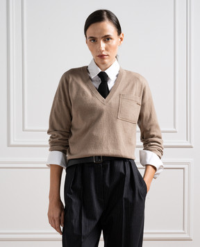 Brunello Cucinelli Brown cashmere pullover with monil chain M12186702