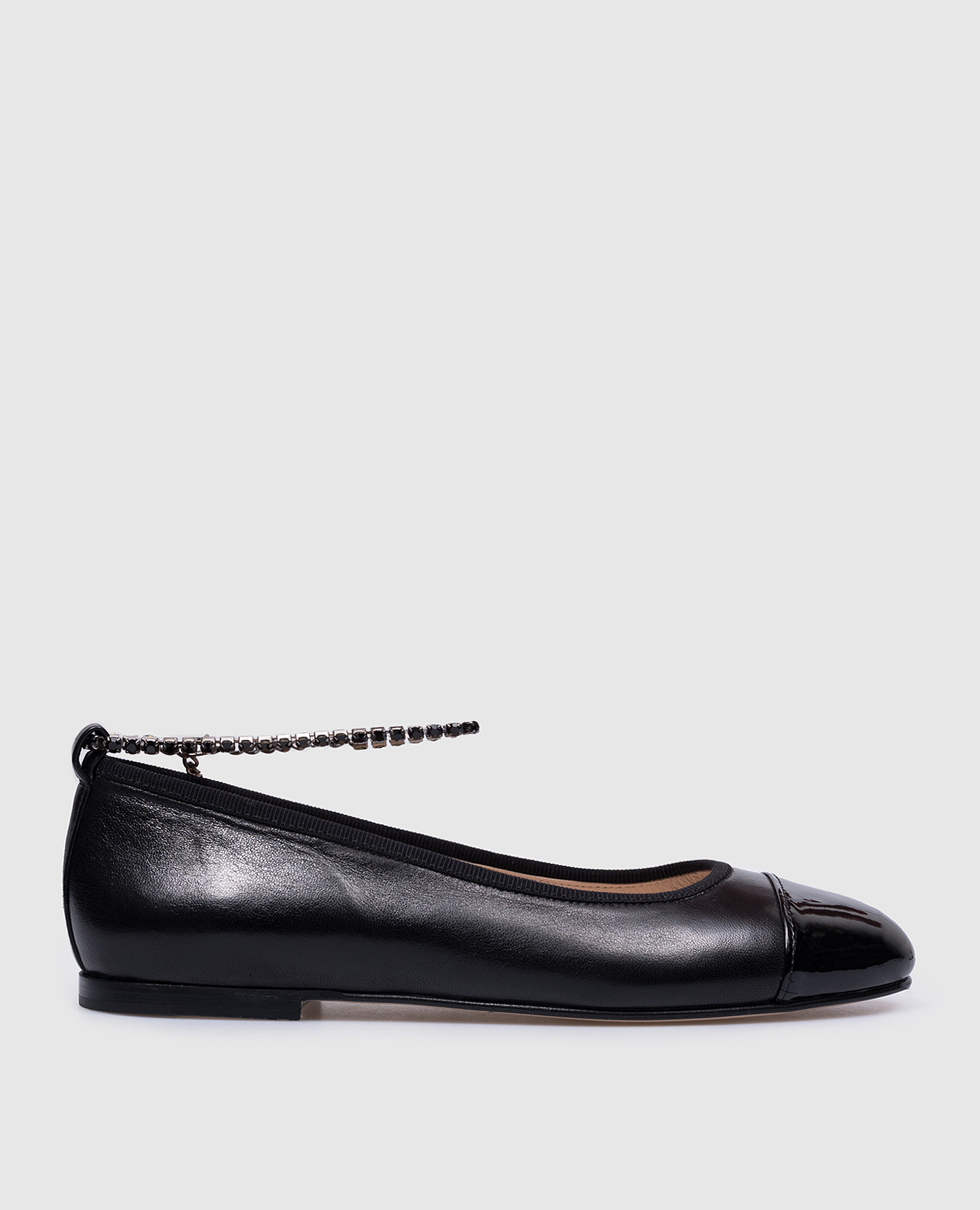 Black leather ballet flats with an anklet with crystals babe pay pls