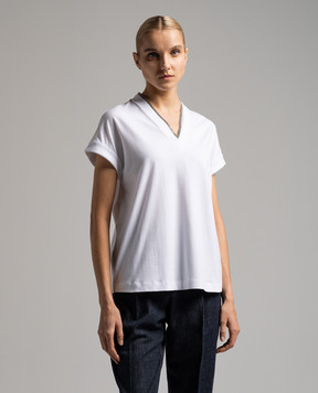 Brunello Cucinelli White t-shirt with monil chain M0T18BD222