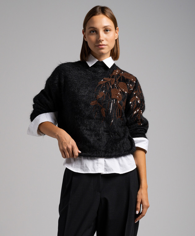 Brunello Cucinelli - Black sweater with embroidery in the form of