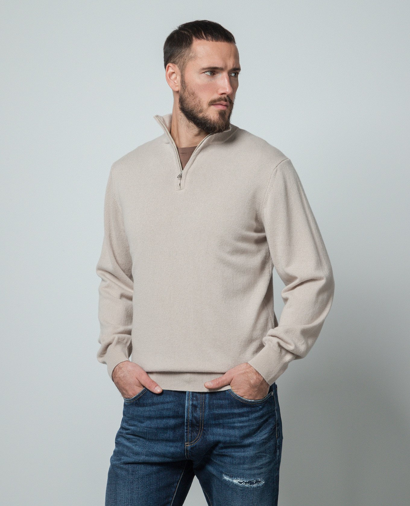

Beige cashmere jumper with zipper Cashmere&Whiskey