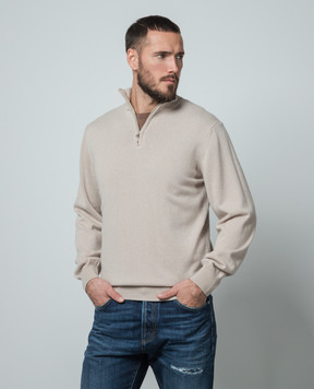 Cashmere&Whiskey Beige cashmere jumper with zipper 357N