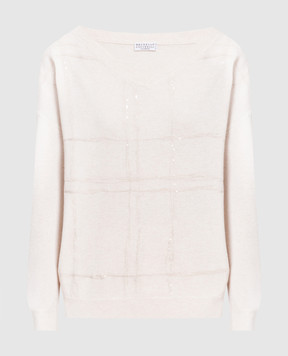 Brunello Cucinelli Beige wool, cashmere and silk pullover with sequins M16135902
