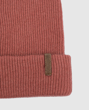 Brunello Cucinelli Children's pink cashmere hat with monil chain B12M10779A