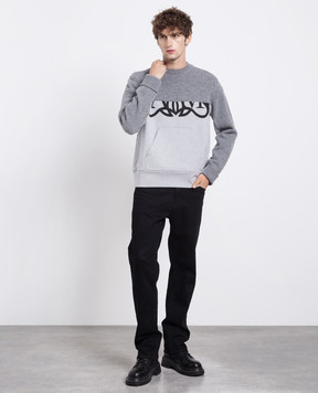 Alexander McQueen Gray wool sweater with Seal print 760763Q1XIK