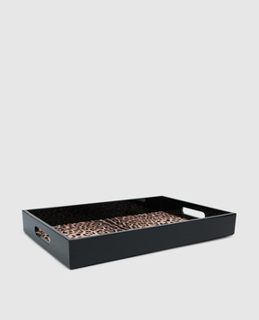 Dolce&Gabbana Black wooden tray with leopard print TC0107TCAIL