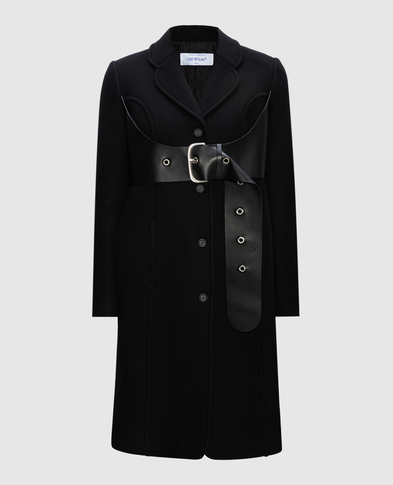 Black coat with a leather yoke off-white