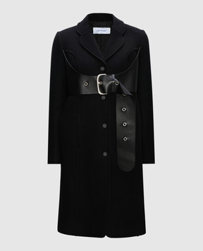Off-White Black coat with a leather yoke OWER024F23FAB001