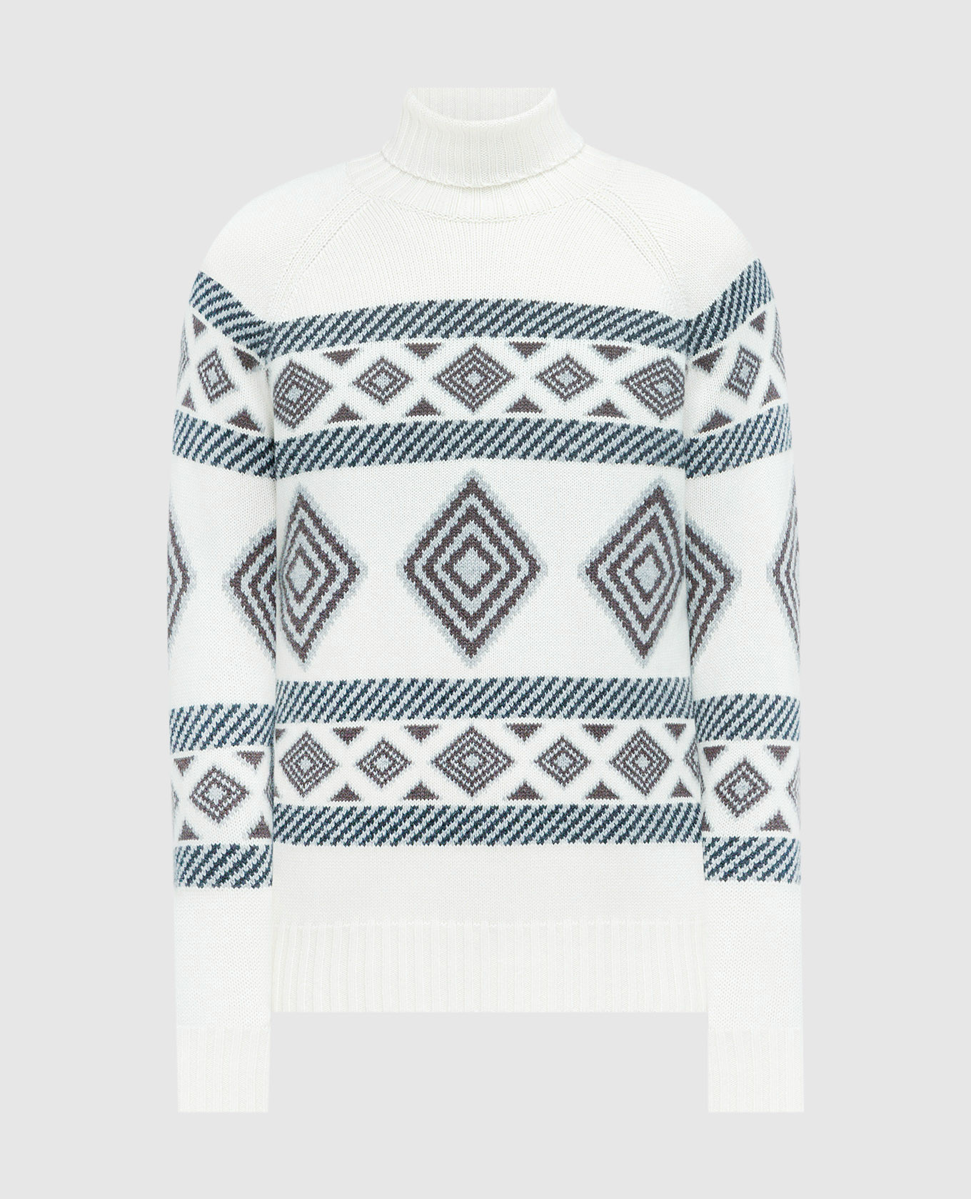 

White cashmere sweater with a geometric pattern Brunello Cucinelli, Белый