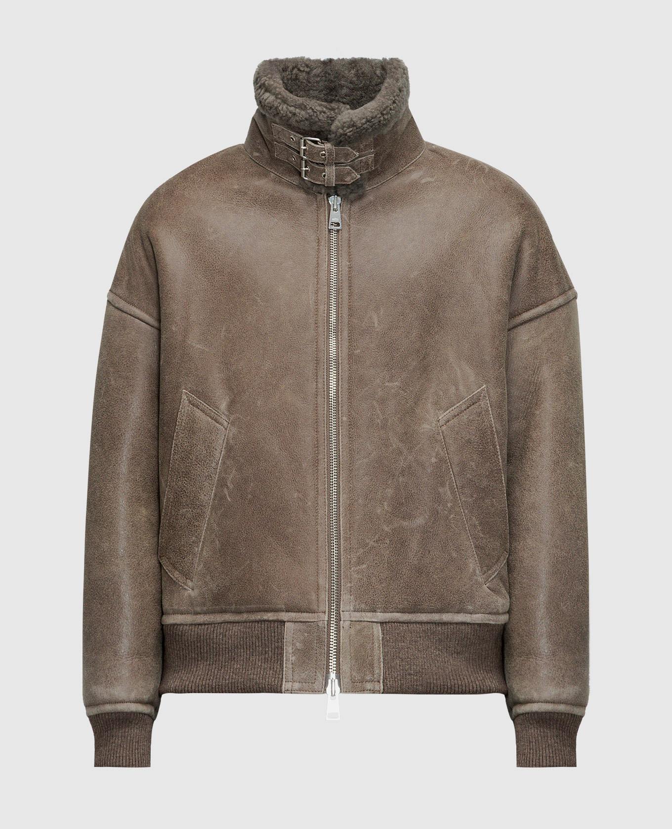 

A khaki leather jacket with a vintage effect Ami Paris