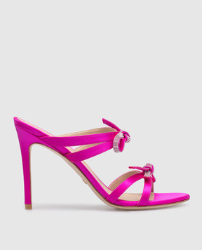 Stuart Weitzman SW Bow 100 pink satin mules with Swarovski crystals SB587