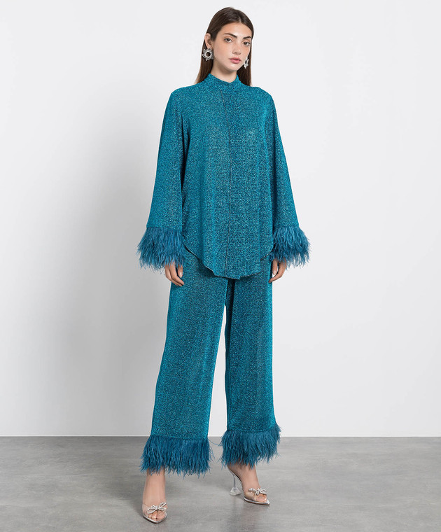 Oseree - HS22 Lumiere Plumage navy ostrich feather trousers LPF213LUREX ...