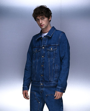 Palm Angels Blue denim jacket with textured logo PMYE027R24DEN001