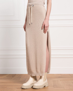 Brunello Cucinelli Beige striped skirt with monil chain M19122689