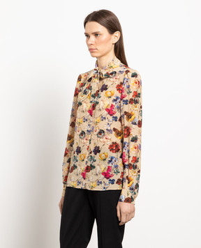 Dolce&Gabbana Beige silk blouse with floral print F5I11TTS1JR