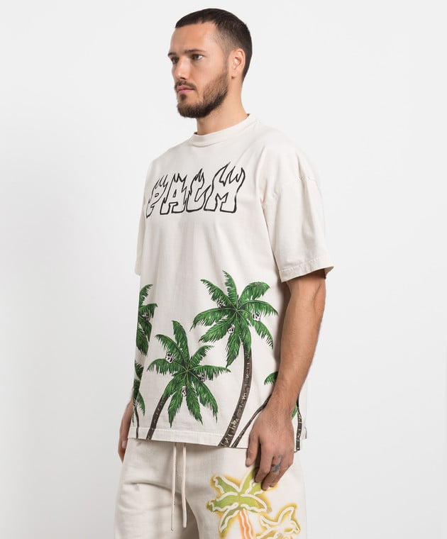 Palm Angels - Beige t-shirt with PALMS & SKULL print PMAA072S23JER005 -  buy with European delivery at Symbol