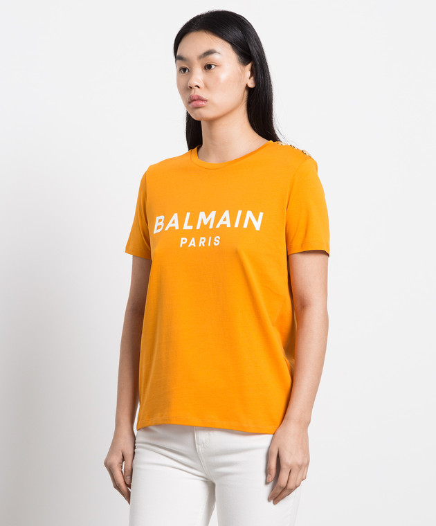 BALMAIN ロコフリントクルネックTシャツ AF1EF005BB02 GAB Balmain - Orange t-shirt with logo print AF1EF005BB02 - shop