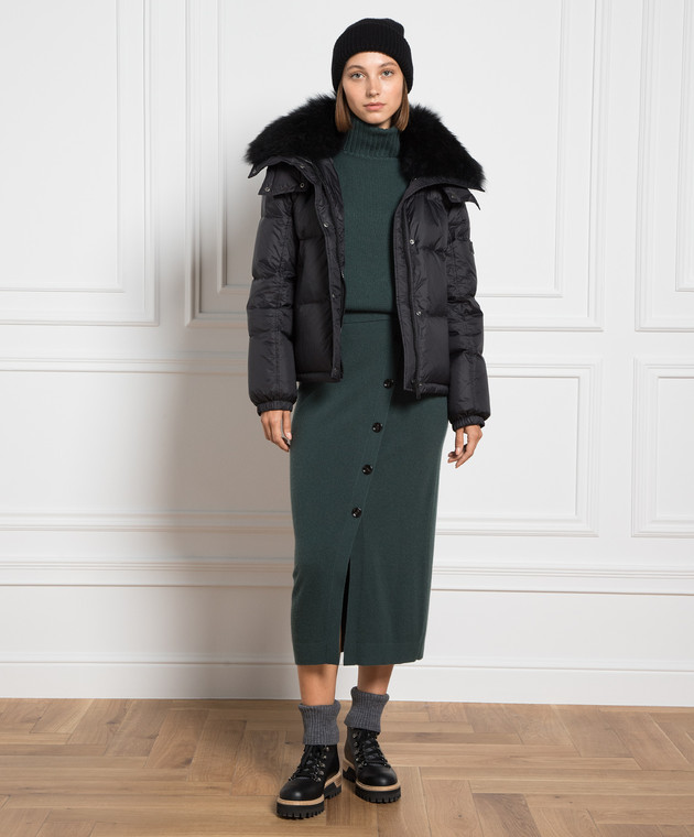 Yves Salomon Army - Black down jacket with fur 22WFV02760M07W