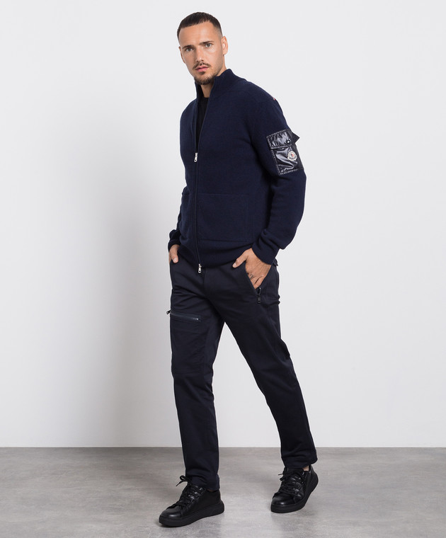 Moncler - Blue wool cardigan with logo 9B00012M1241 - shop Moncler - Blue wool cardigan with logo 9B00012M1241 - shop