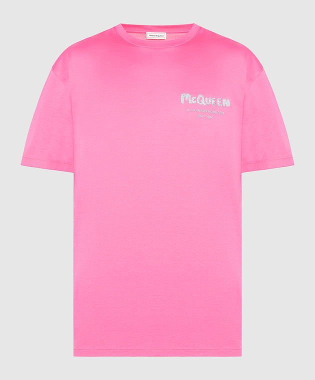 Tシャツ・カットソー alexander mcqueen Alexander McQueen Shirts Pink Alexander McQueen - Pink t-shirt with logo embroidery
